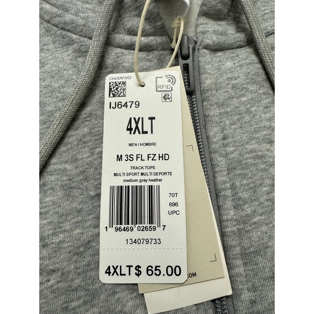 Adidas Mens Essentials 3-Stripes Full Zip Hoodie Grey IJ6479 4XLT Big and Tall